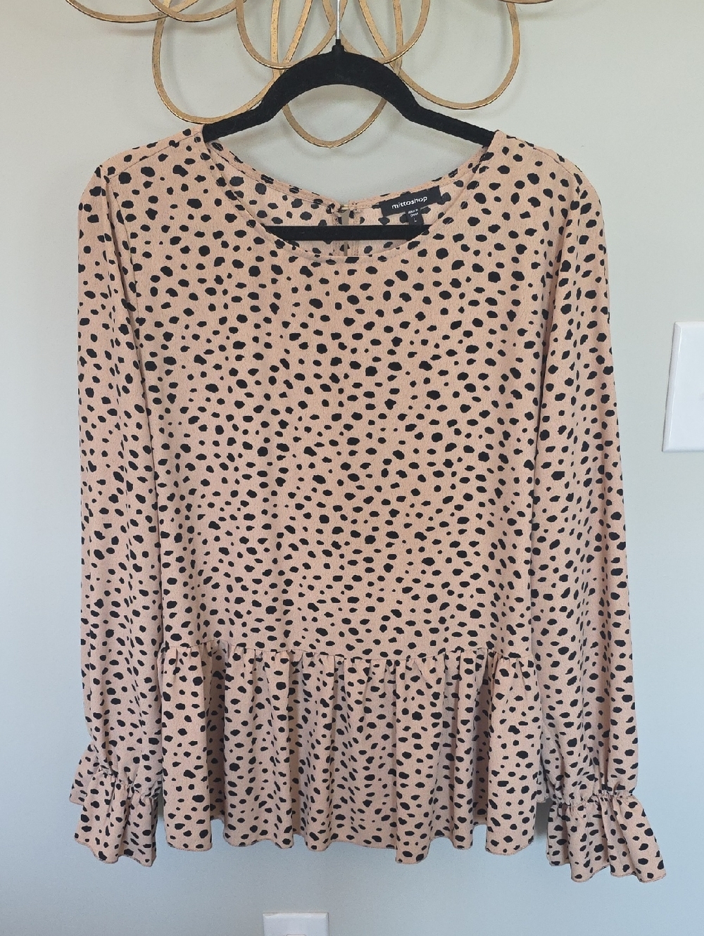 Talbots Beige Blouse with Black Spot Print